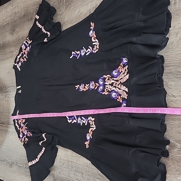 Free People Pavlo Embroidered Boho Babydoll Dress XS Black - Picture 5 of 11